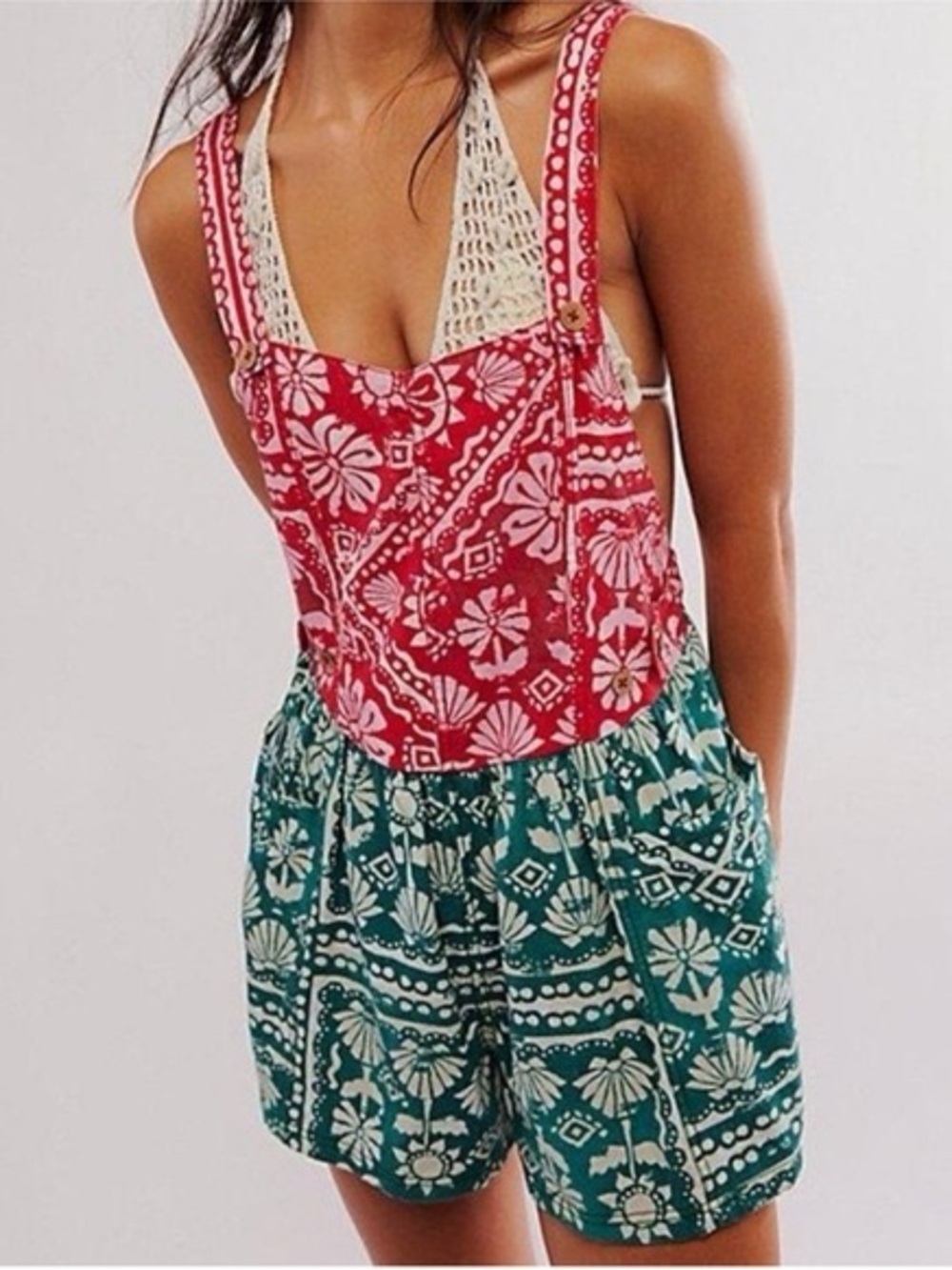 Free People Palm Bay Tropical Bandana Print Shortalls Romper medium NWOT